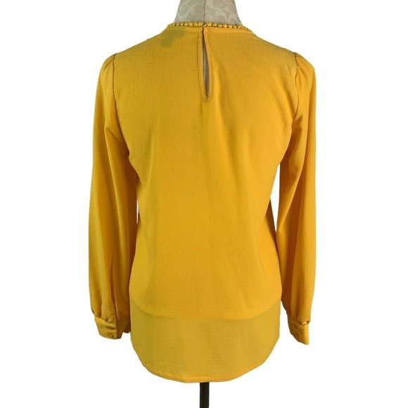 XS Halogen Gold Yellow Lace Detail Women's Blouse Long Sleeve Pullover - Picture 7 of 8